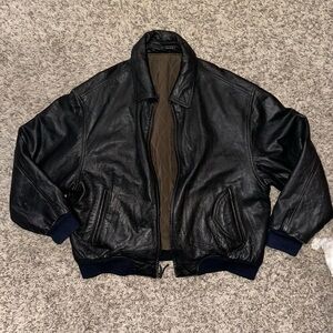 Men's Black Leather REVERSABLE bomber Jacket